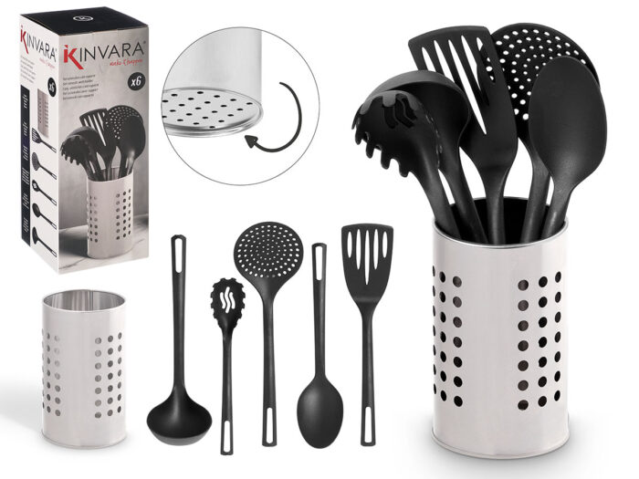 Set 5 utensilios soporte acero