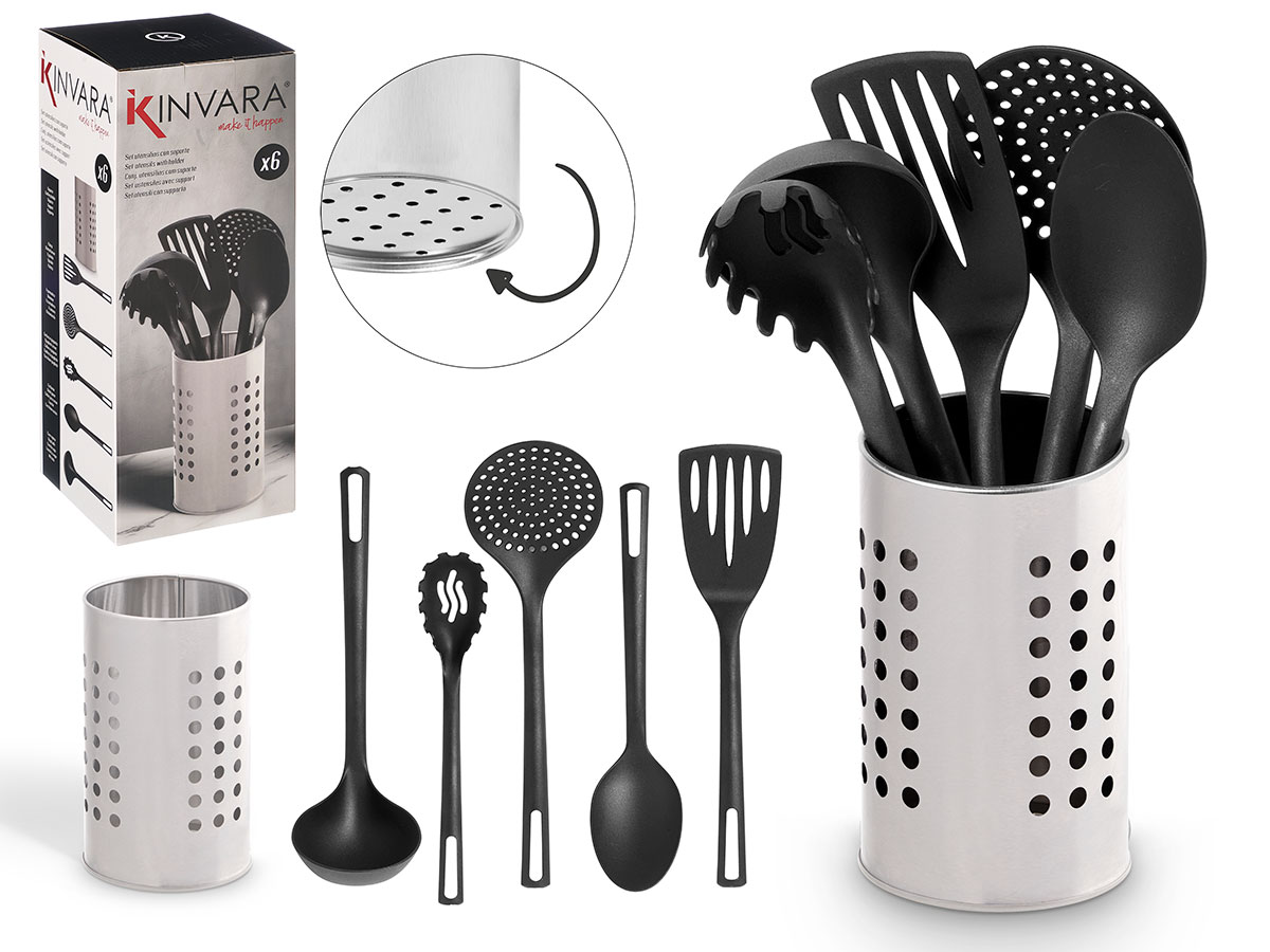Set 5 utensilios soporte acero