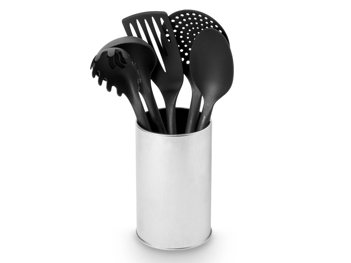 Set 5 utensilios soporte acero - Imagen 2