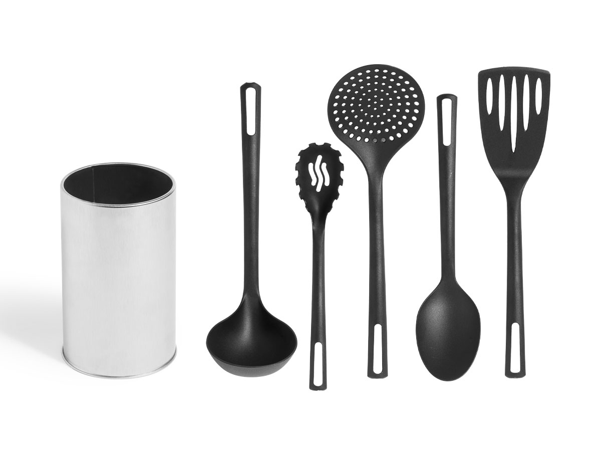 Set 5 utensilios soporte acero - Imagen 4
