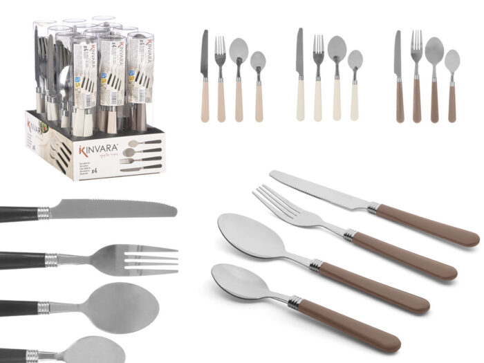 Set 4 cubiertos surt 3 colores tierra