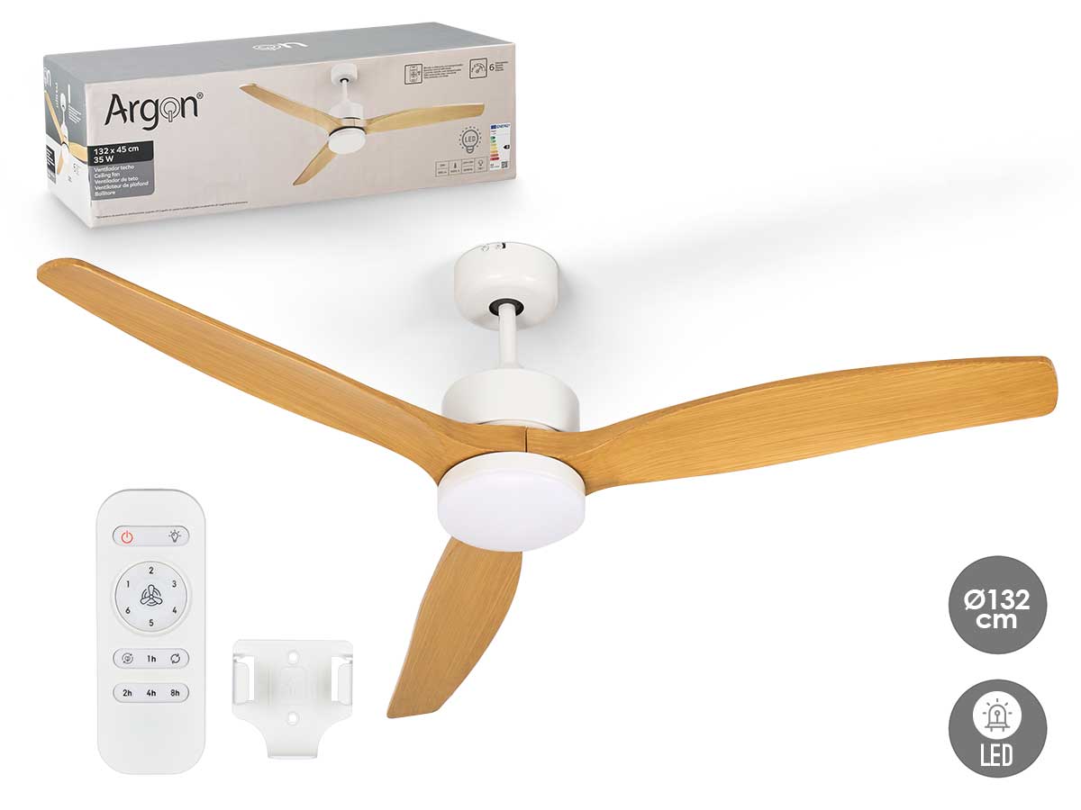 Ventilador techo luz 3 aspas efecto madera 40w