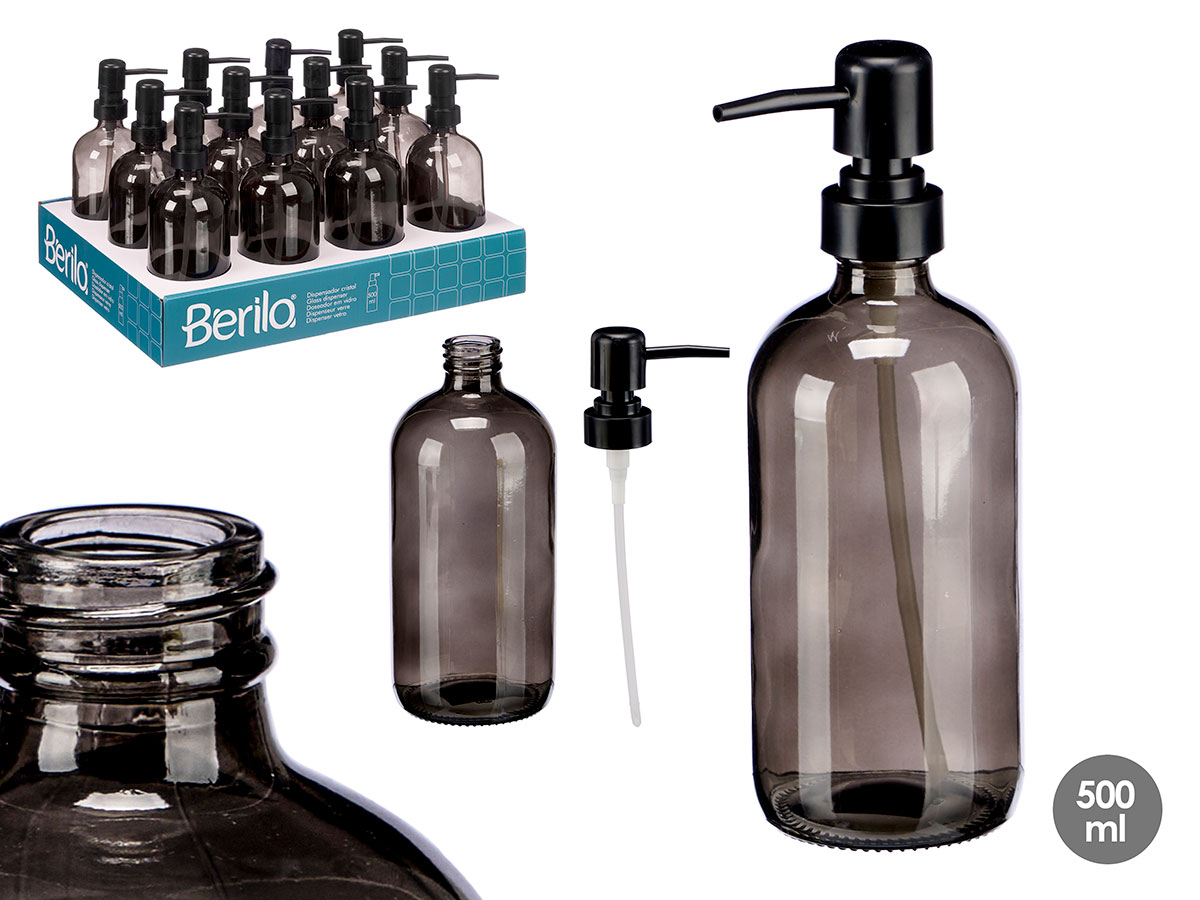 Dosificador cristal redondo gris 500ml