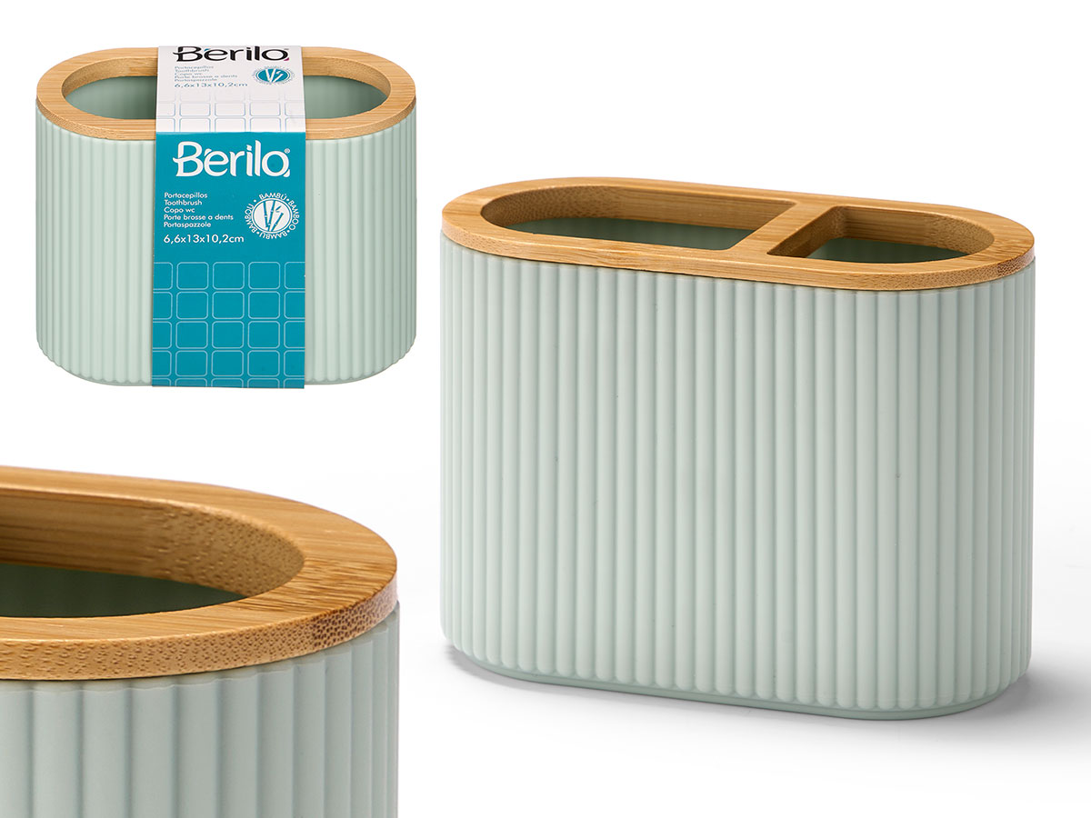 Portacepillos rayas doble bambu menta