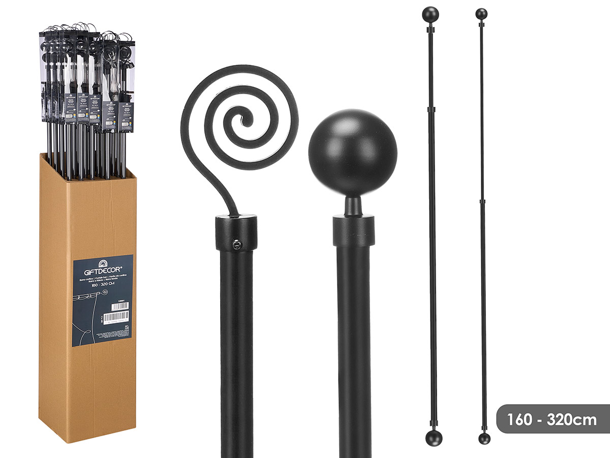 Barra cortina surt 2 160-320cm negro