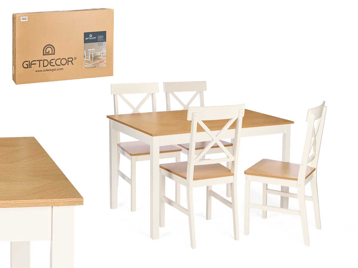 Set mesa 4 sillas blanco natural