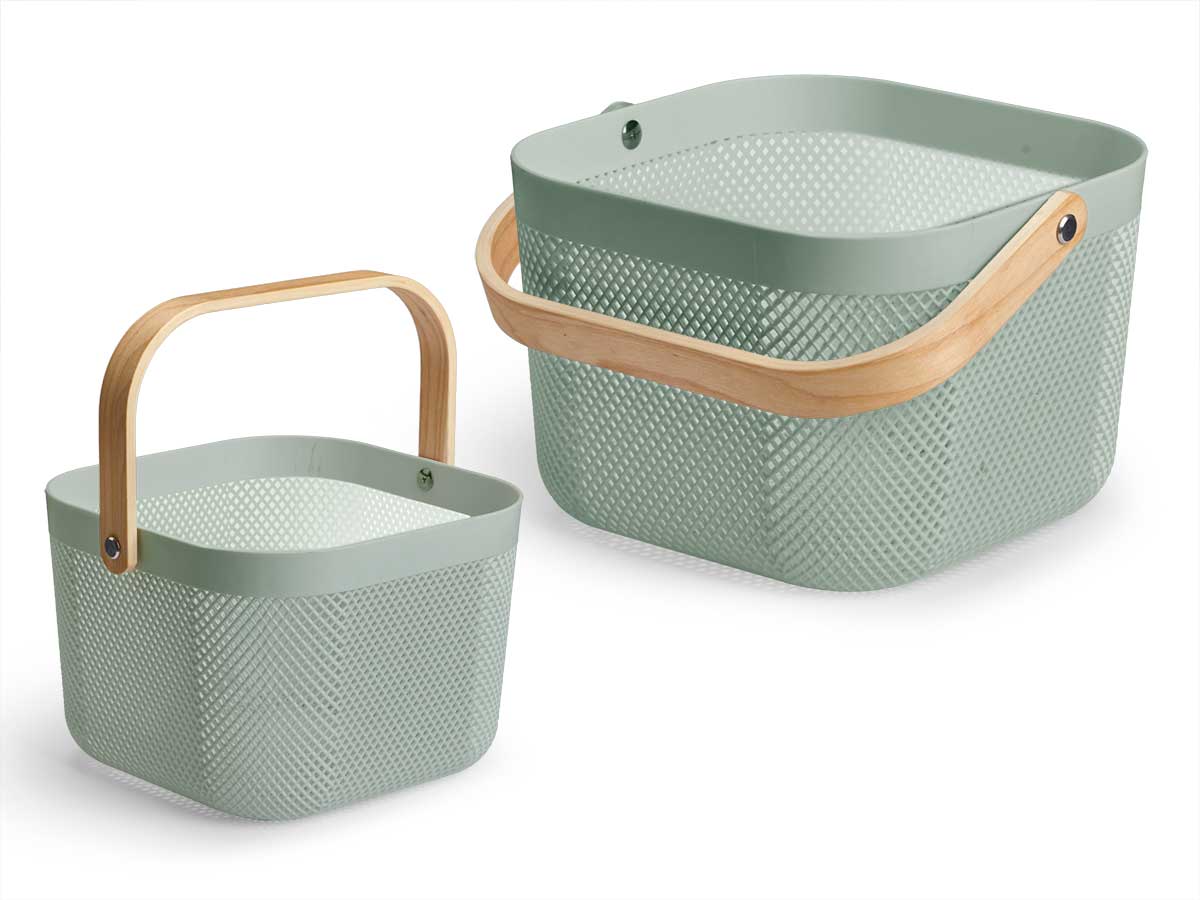 Cesta multiusos verde cuadrada asa