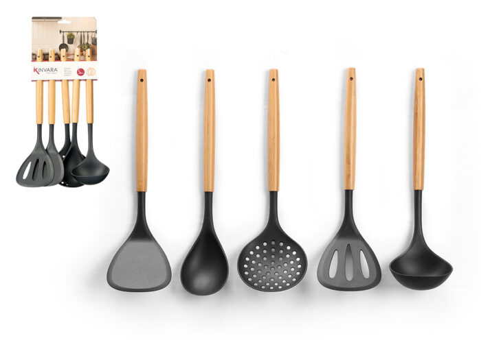 Set 5 utensilios cocina pbt bambu