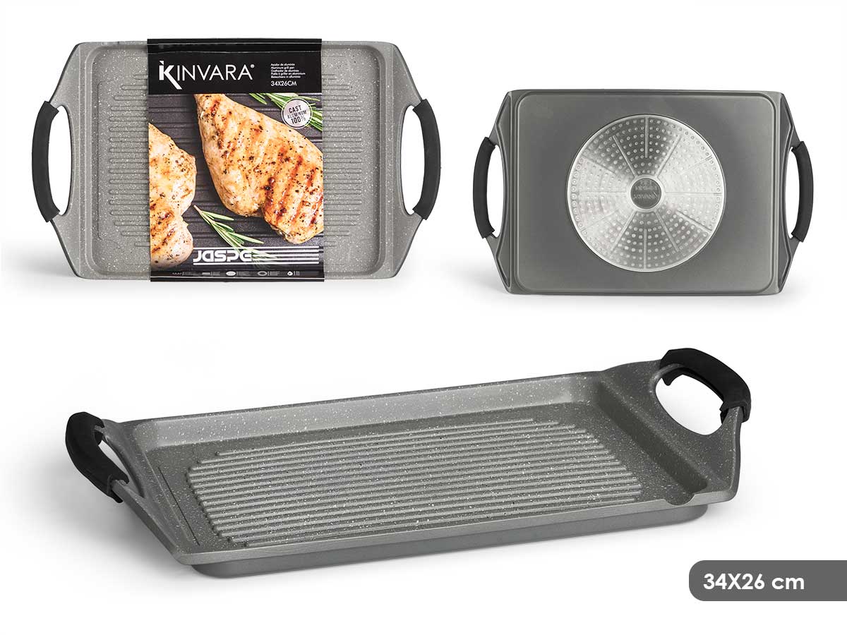 Asador gris 34x26cm plano aluminio induccion
