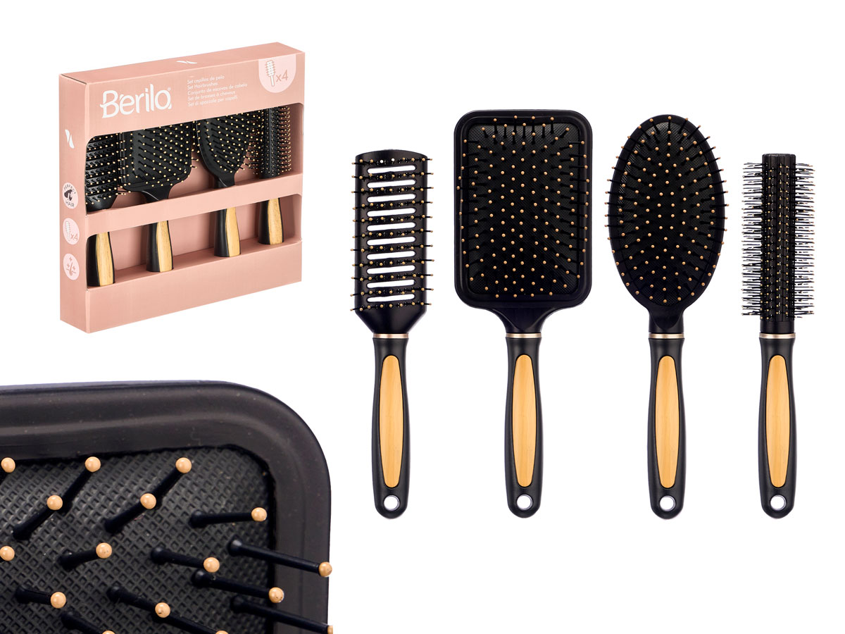 Set 4 cepillos pelo negro acabado bambu