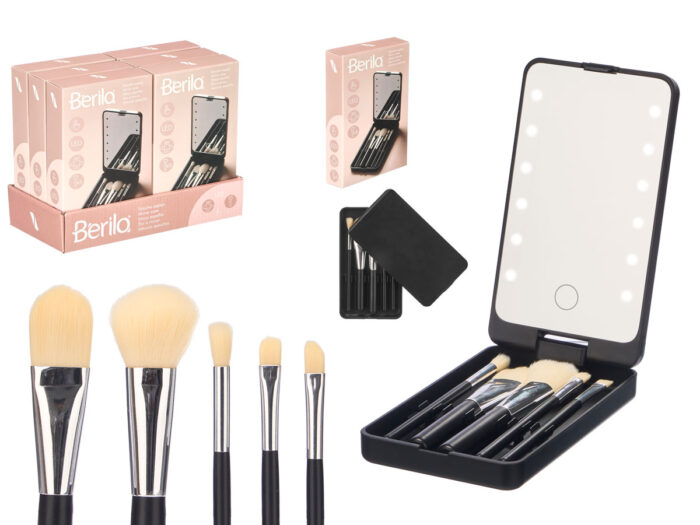 Estuche espejo 5 brochas maquillaje