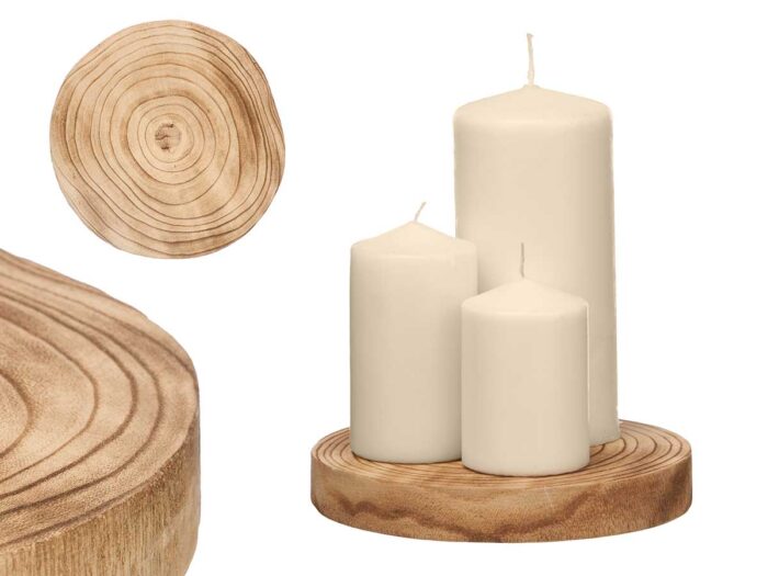 Soporte decor redondo madera quemada med