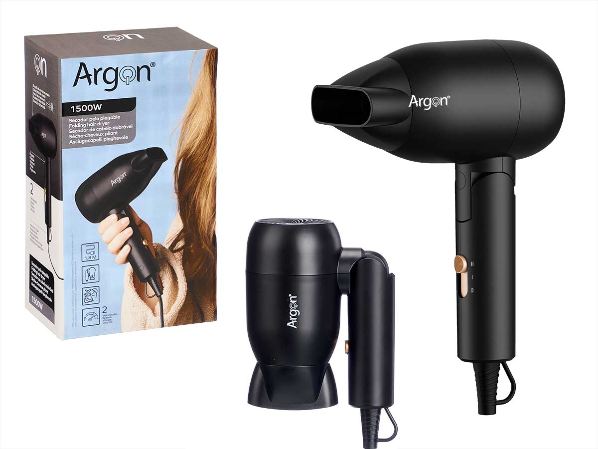 Secador pelo negro dorado mate plegable 1500w