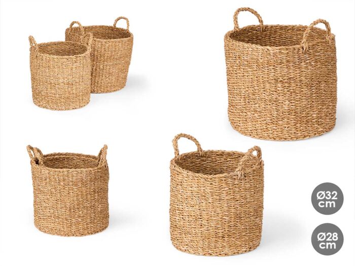 Set 2 cestos cilindricos asas 32cm diam