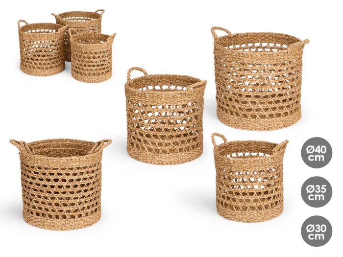 Set 3 cestos redondos calados 40cm diam