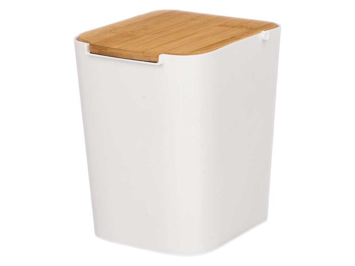 Papelera tapa bambu blanca - Imagen 2