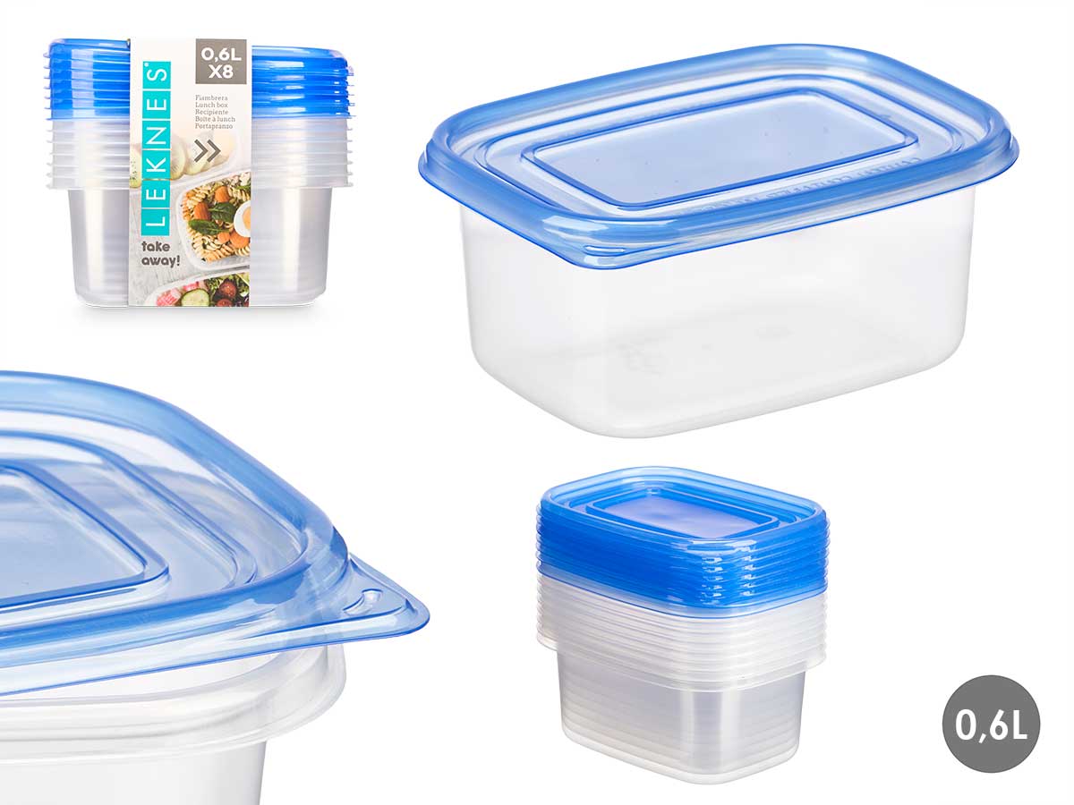 Set 8 fiambreras tapa rectangular 660ml