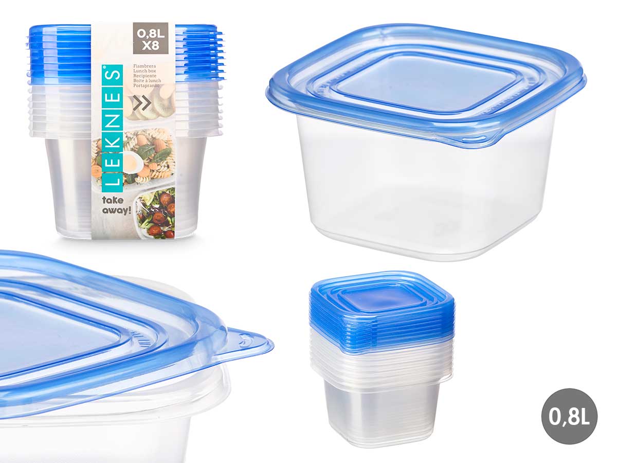 Set 8 fiambreras tapa cuadrada 880ml