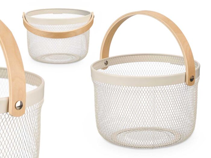 Cesta redonda asa crema