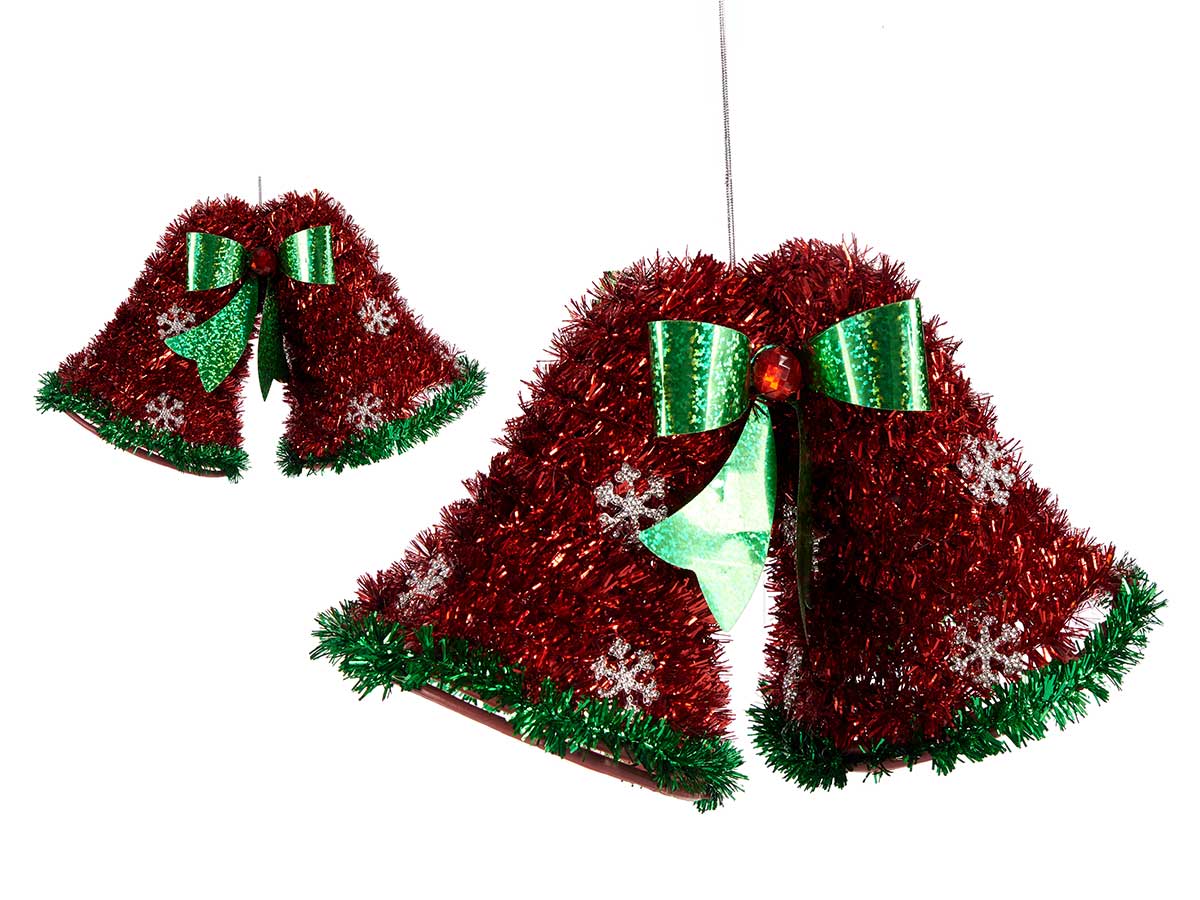 Campanas navideñas espumillon rojo verde