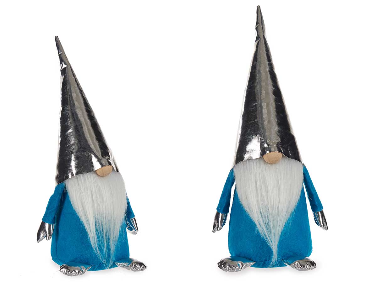 Gnomo tela azul claro con gorro plata 34cm