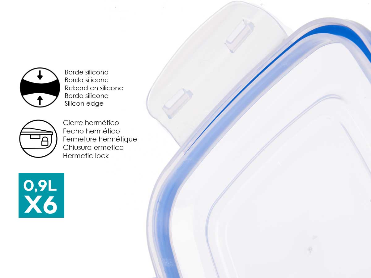 Set 6 fiambreras plastico cuadradas 900ml - Imagen 4