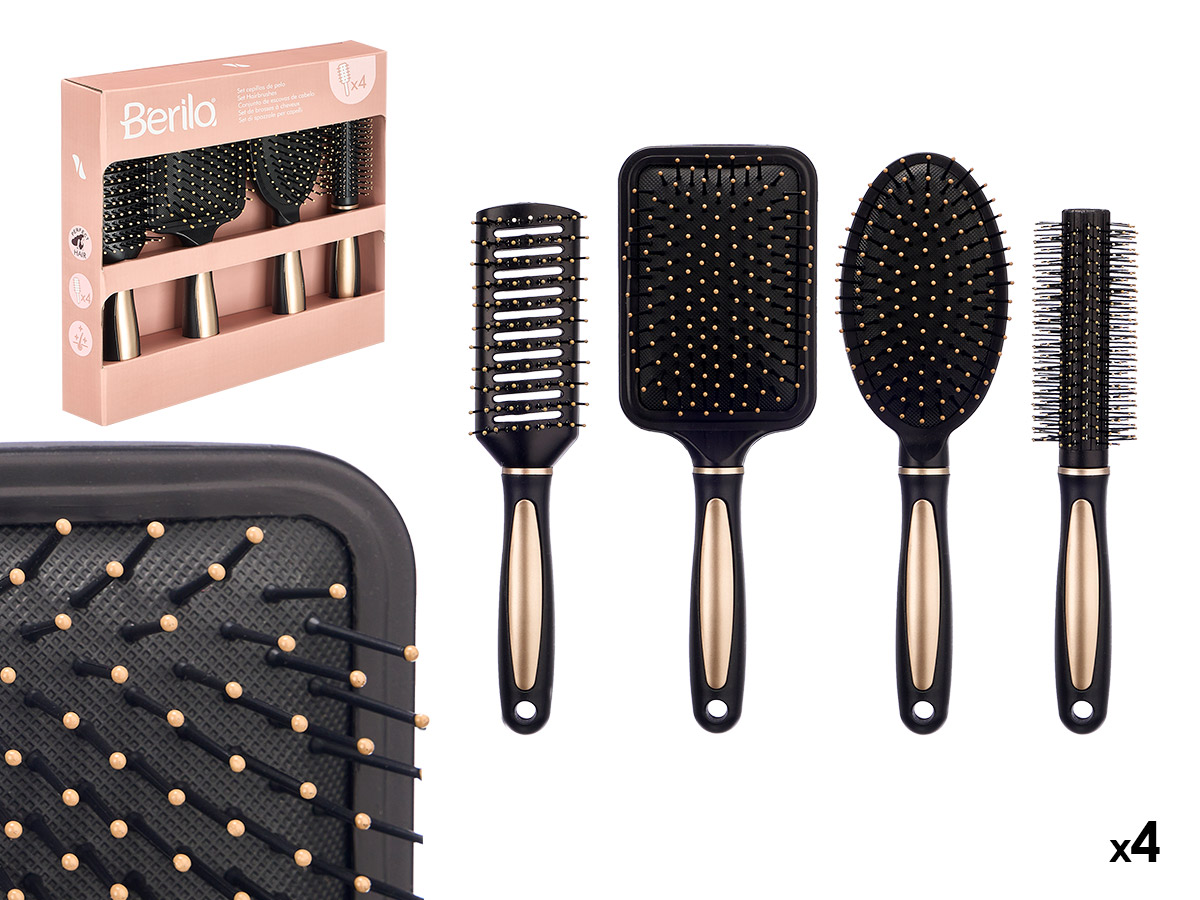 Set 4 cepillos pelo negro oro