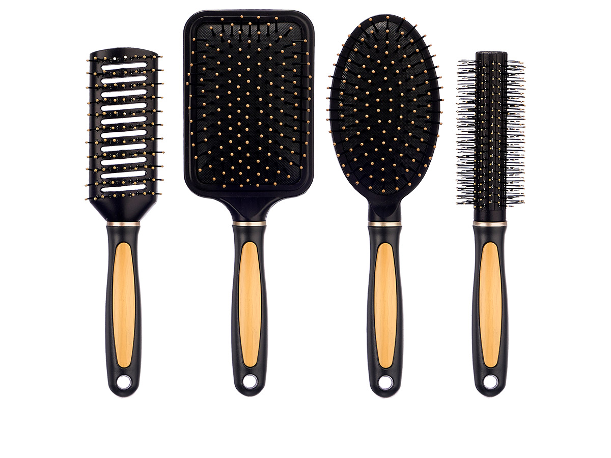 Set 4 cepillos pelo negro acabado bambu - Imagen 2