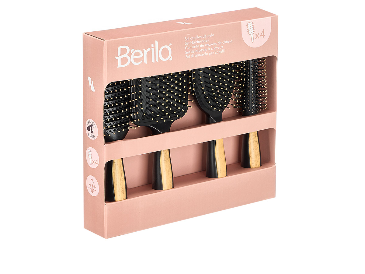 Set 4 cepillos pelo negro acabado bambu - Imagen 3