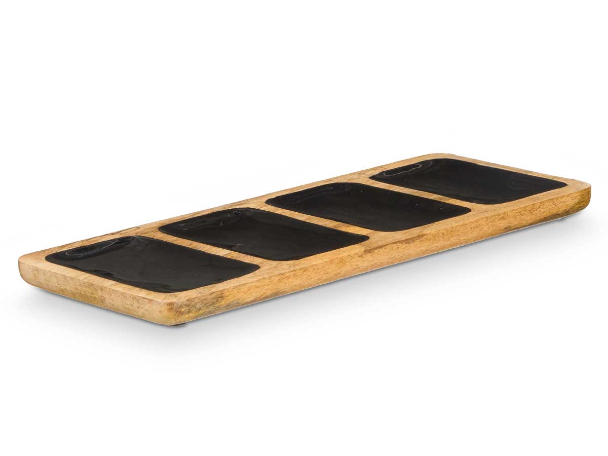 Bandeja rectangular 4 espacios madera mango negro - Imagen 2