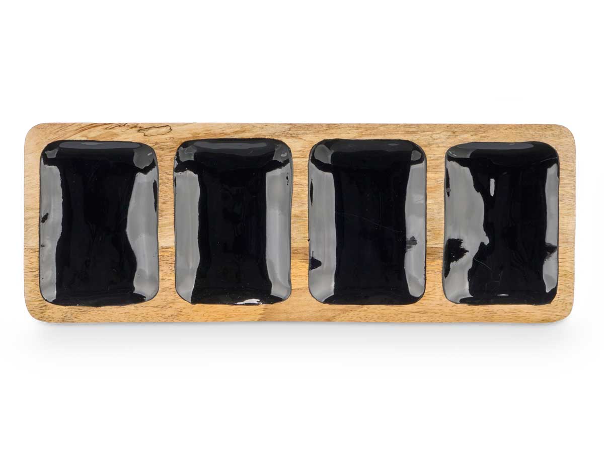 Bandeja rectangular 4 espacios madera mango negro - Imagen 3