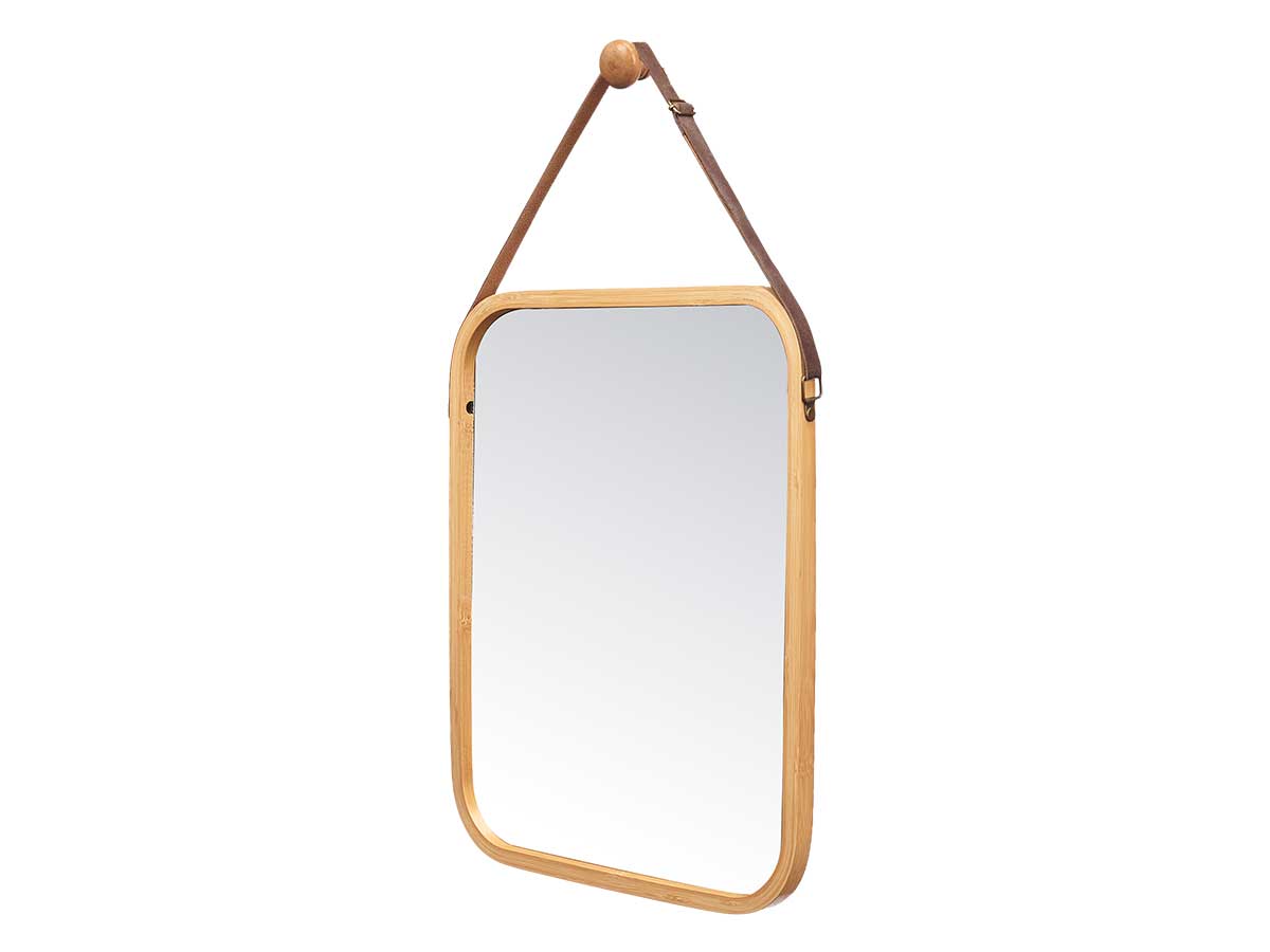 Espejo bambu rectangular 41x33cm correa cuero - Imagen 2