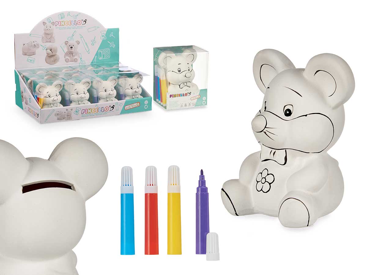 Hucha raton ceramica con 4 rotuladores