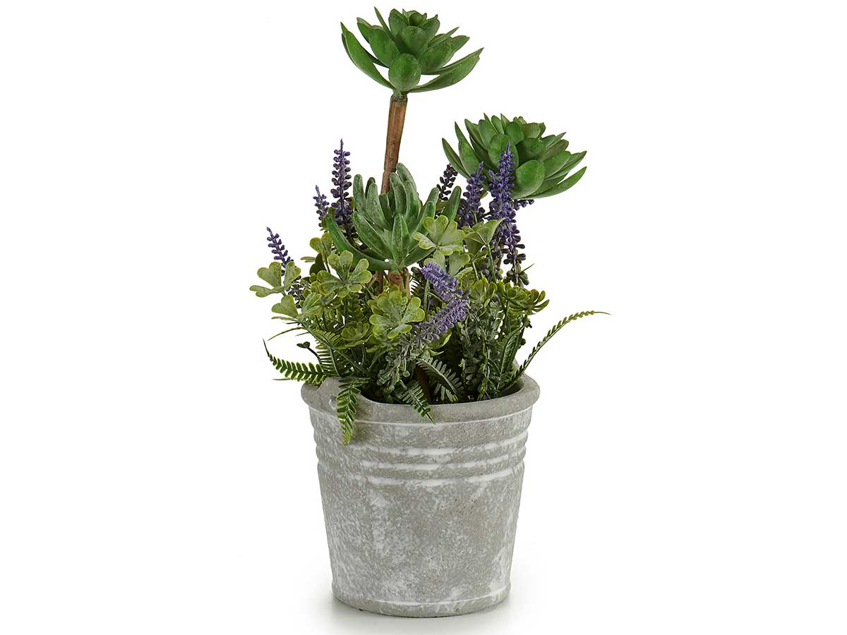 Planta artifi flores maceta cemento peq