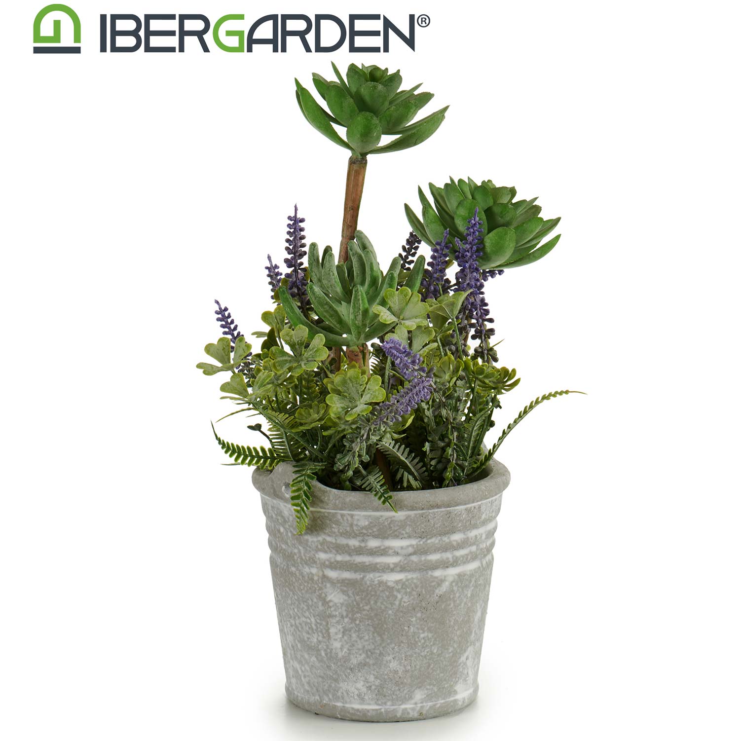 Planta artifi flores maceta cemento peq - Imagen 2