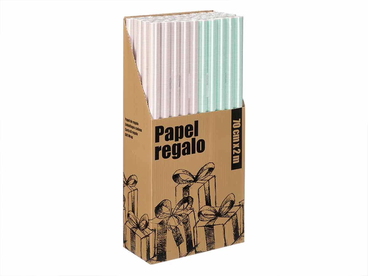 Rollo papel regalo 70x200 rayas rosa palo menta - Imagen 3