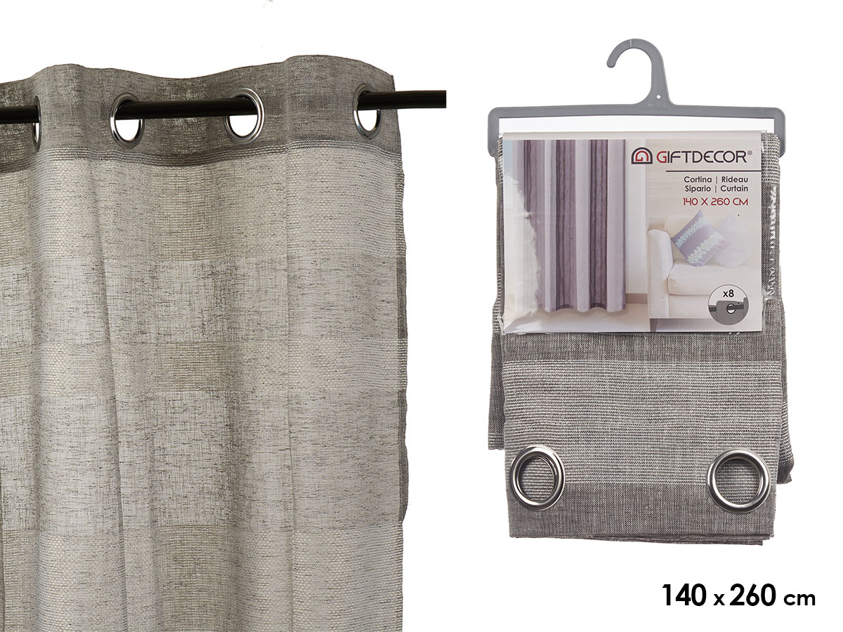 Cortina 140x260cm 8 anillas gris blanco