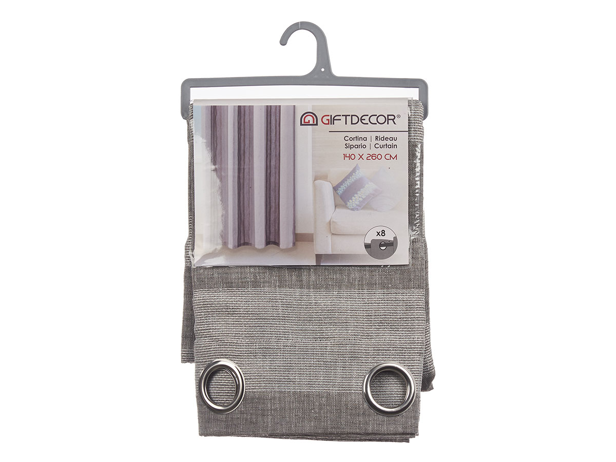 Cortina 140x260cm 8 anillas gris blanco - Imagen 3