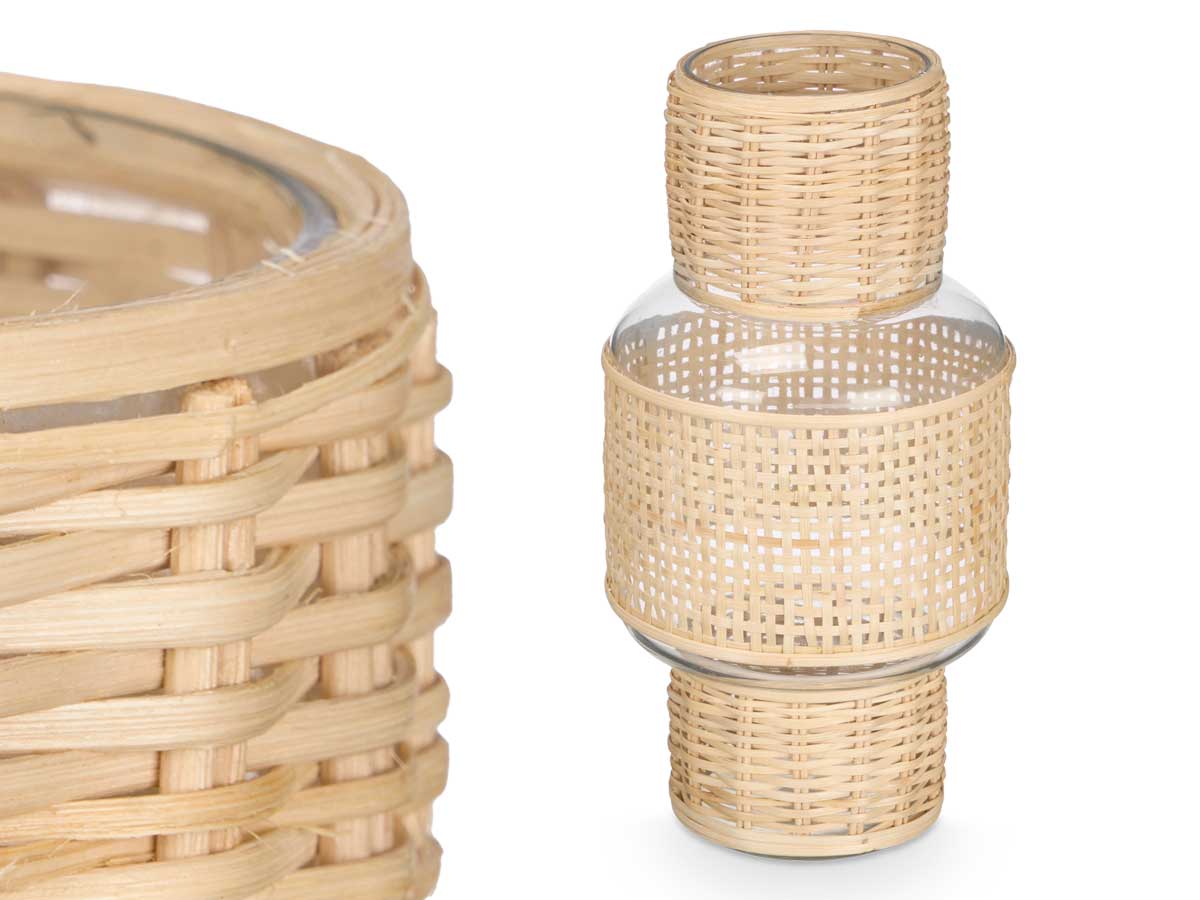 Portavela forma vidrio rattan - Imagen 2