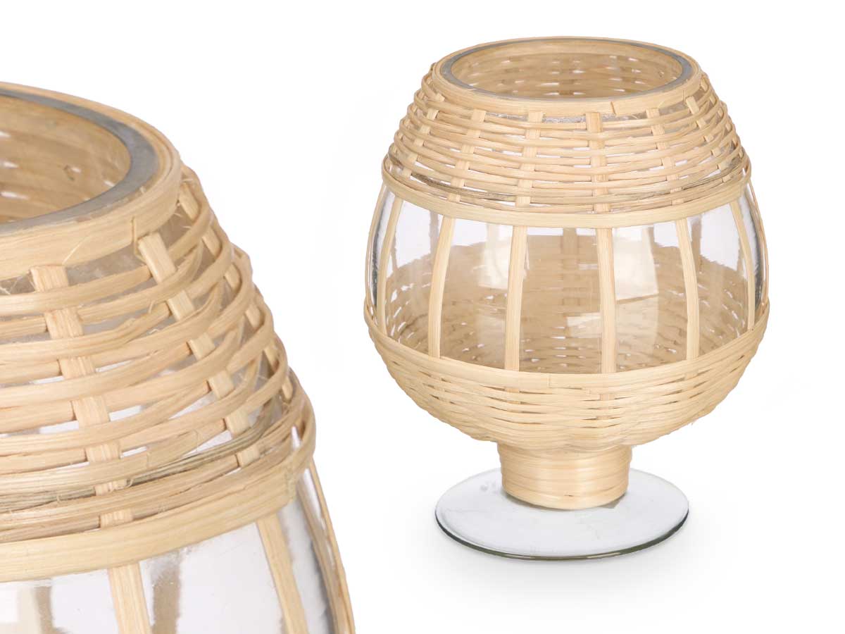 Portavela copa peq vidrio rattan - Imagen 2
