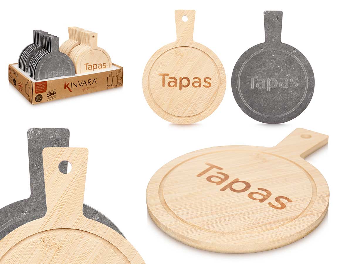 Tabla redonda bambu y pizarra dec tapas
