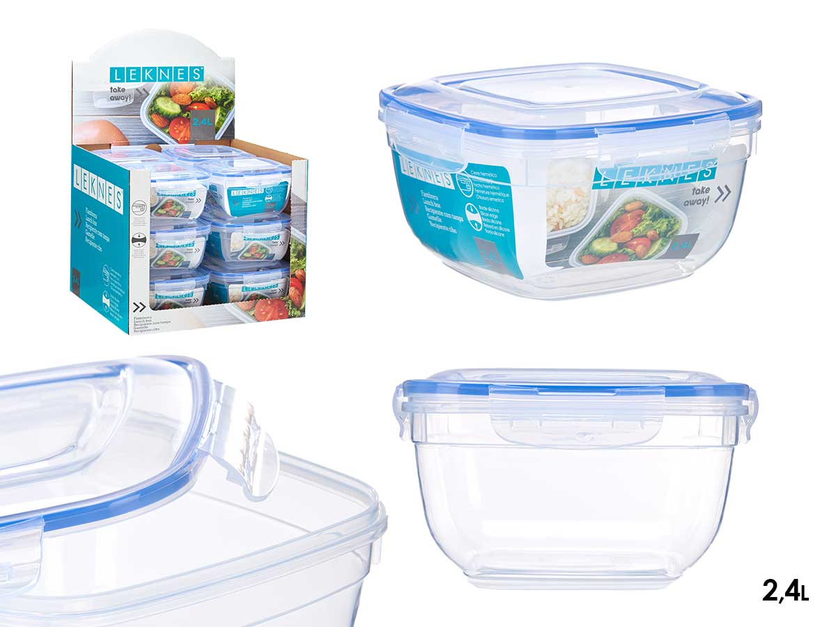 Fiambrera cuadrada tapa azul 2400ml