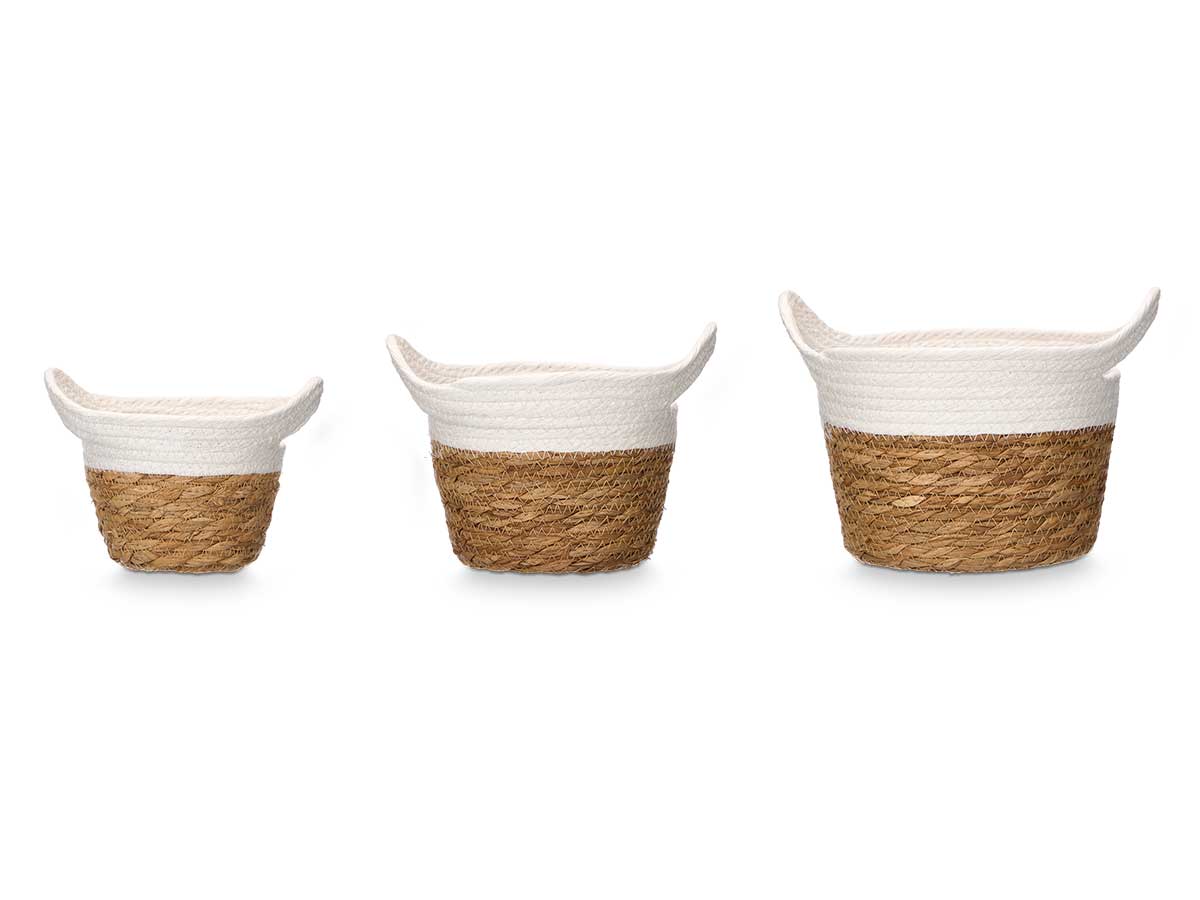 Set 3 cestos redondos asas 16cm alto blanco - Imagen 2