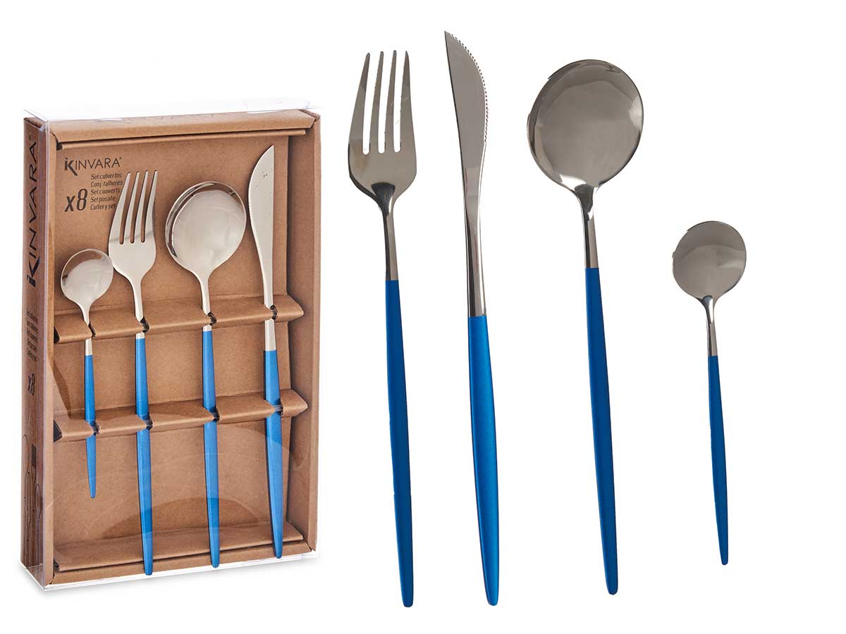 Set cubiertos 8pcs plata azul