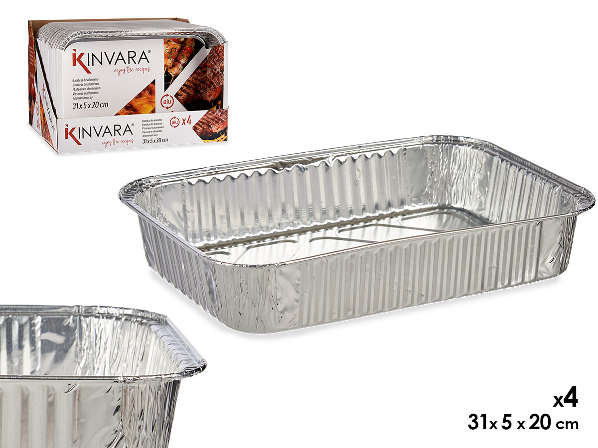 Set 4 bandejas aluminio rectangular med