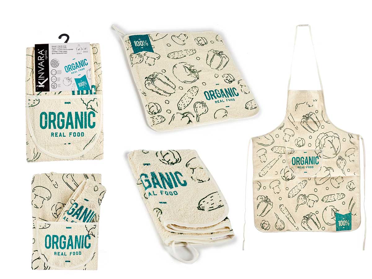Set delantal paño cocina rizo organic