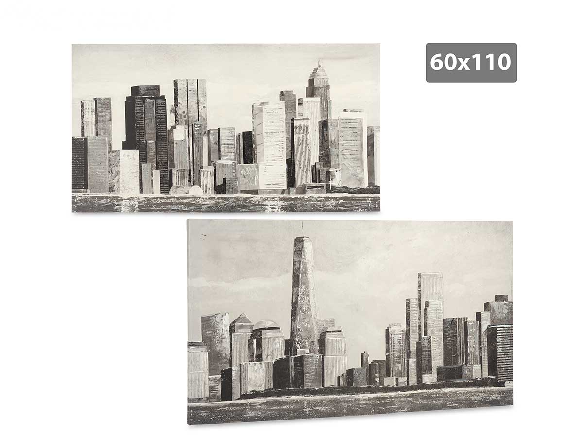 Lienzo pintado ciudad blanco negro 60x110cm surt 2