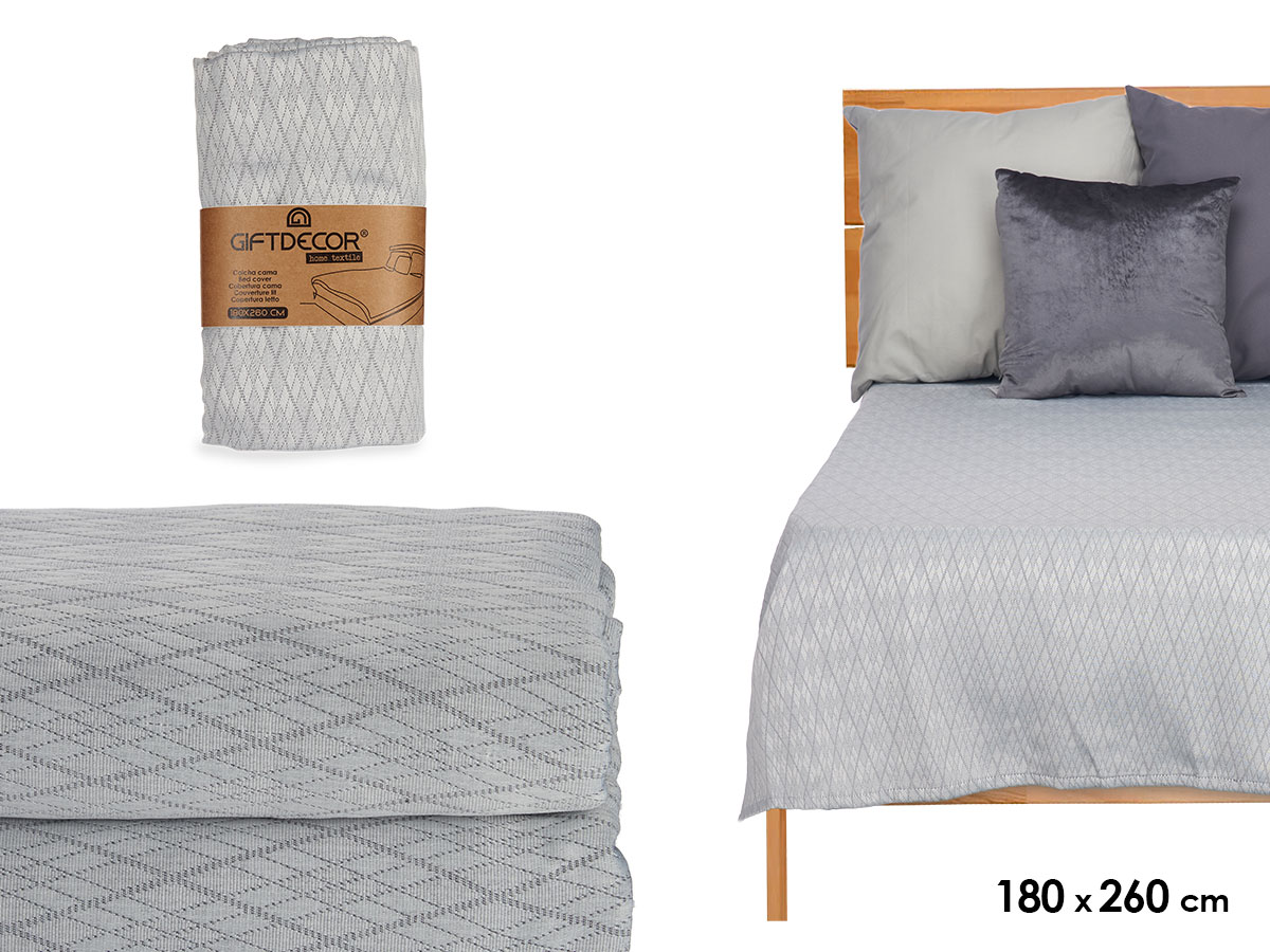 Colcha cama rombos gris 180x260cm
