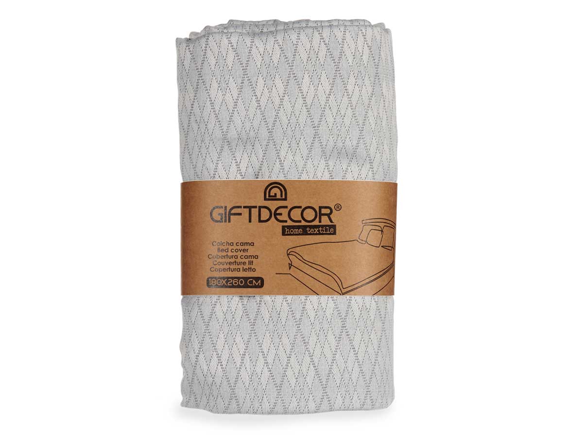 Colcha cama rombos gris 180x260cm - Imagen 3
