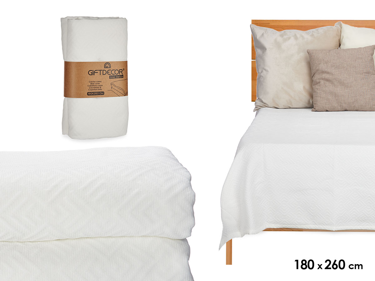 Colcha cama geometrico blanco 180x260cm